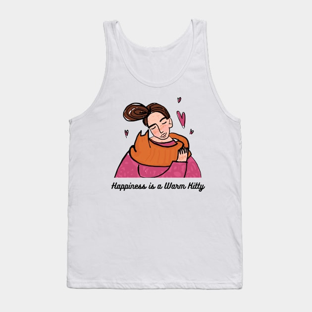 Happines is a warm kitty - Abstract Cat Design Tank Top by Syntax Wear